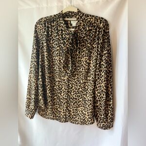 J. Crew Leopard Print Silk Bow Tie front blouse - NWOT size M
